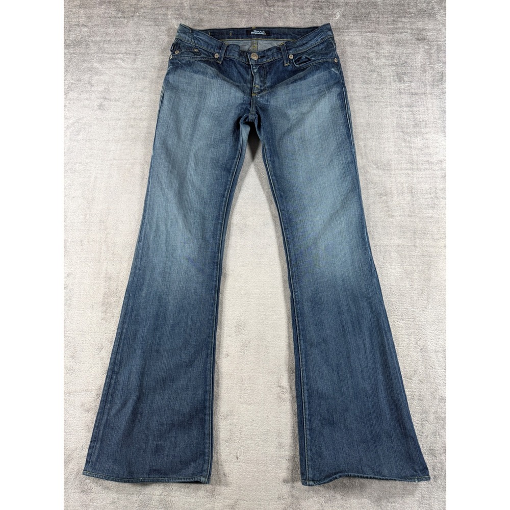Rock & Republic Jeans Women 29 Blue Roth Rhinestone Flare Low Rise Y2K McBling